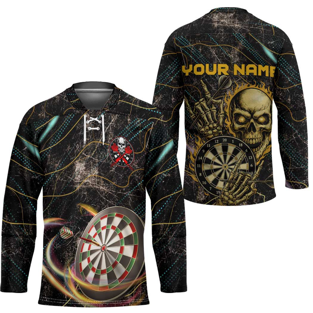 Personalized Skull and Darts Graphic Hockey Jersey with Neon Design - Wonder Print Shop
