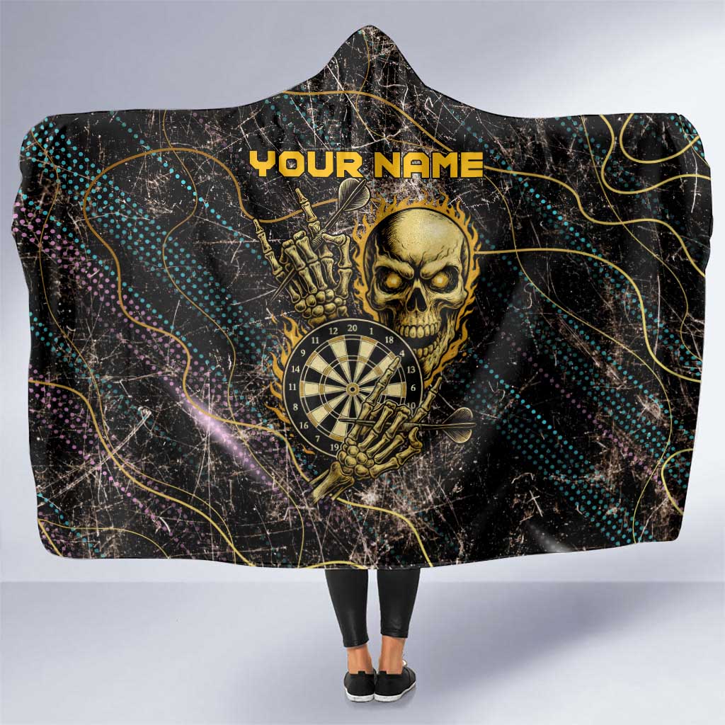 Personalized Skull and Darts Graphic Hooded Blanket with Neon Design - Wonder Print Shop