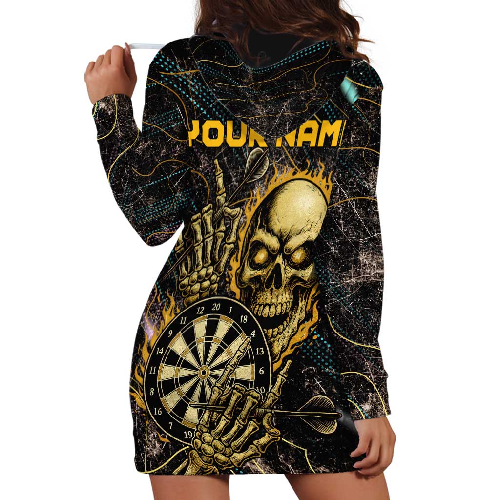 Personalized Skull and Darts Graphic Hoodie Dress with Neon Design - Wonder Print Shop