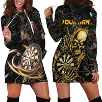 Personalized Skull and Darts Graphic Hoodie Dress with Neon Design - Wonder Print Shop
