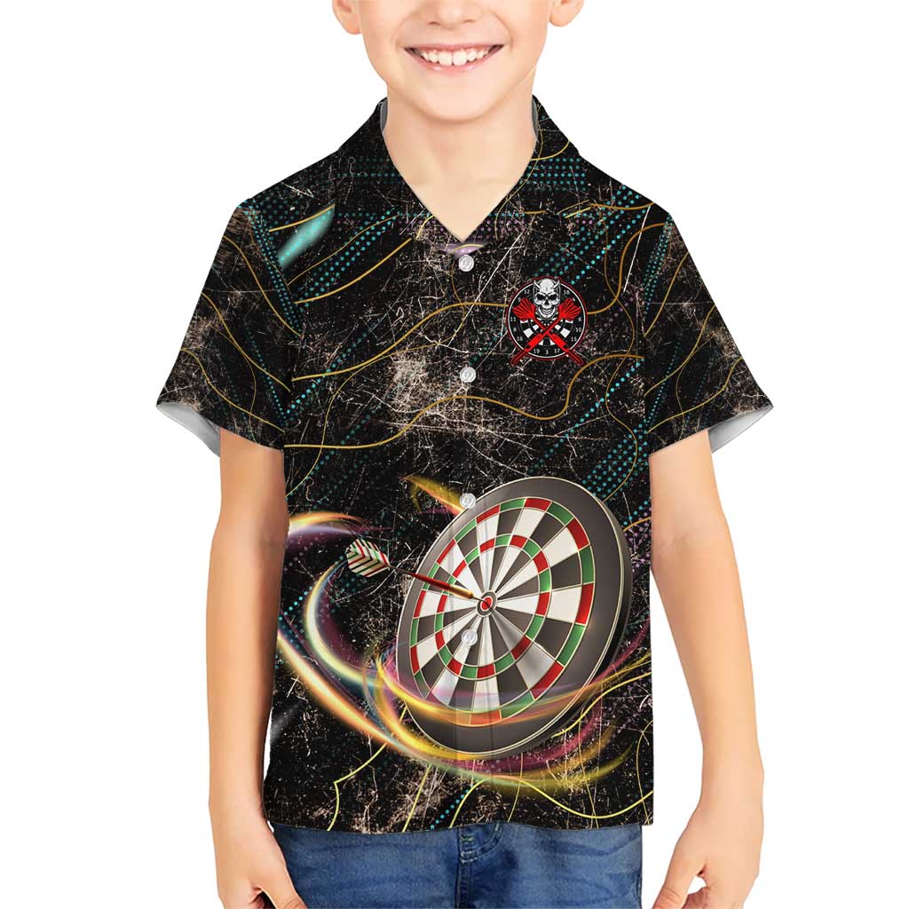 Personalized Skull and Darts Graphic Kid Hawaiian Shirt with Neon Design - Wonder Print Shop