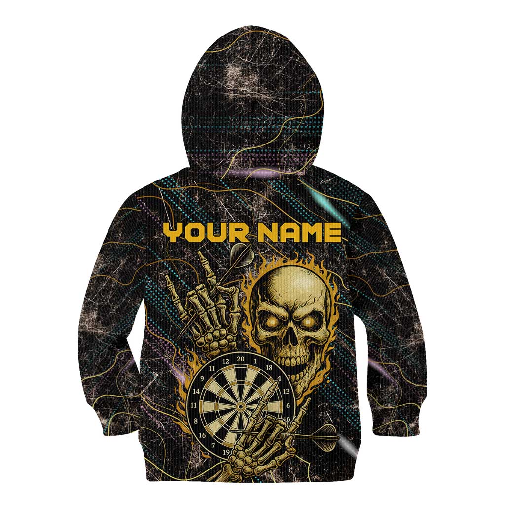 Personalized Skull and Darts Graphic Kid Hoodie with Neon Design - Wonder Print Shop