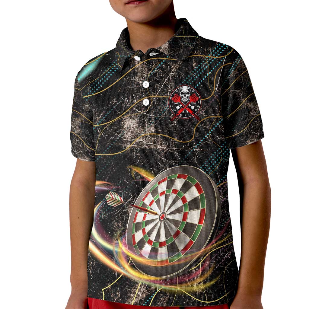 Personalized Skull and Darts Graphic Kid Polo Shirt with Neon Design - Wonder Print Shop