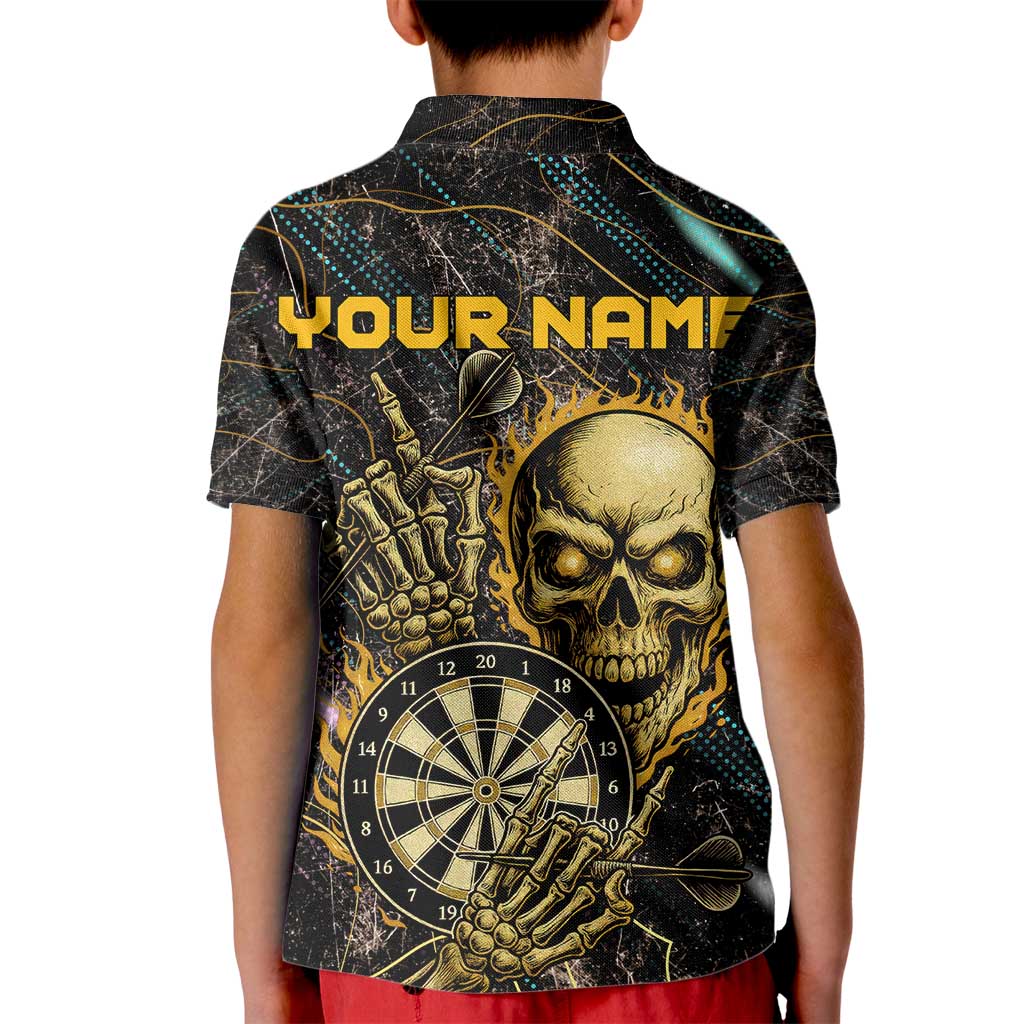 Personalized Skull and Darts Graphic Kid Polo Shirt with Neon Design - Wonder Print Shop