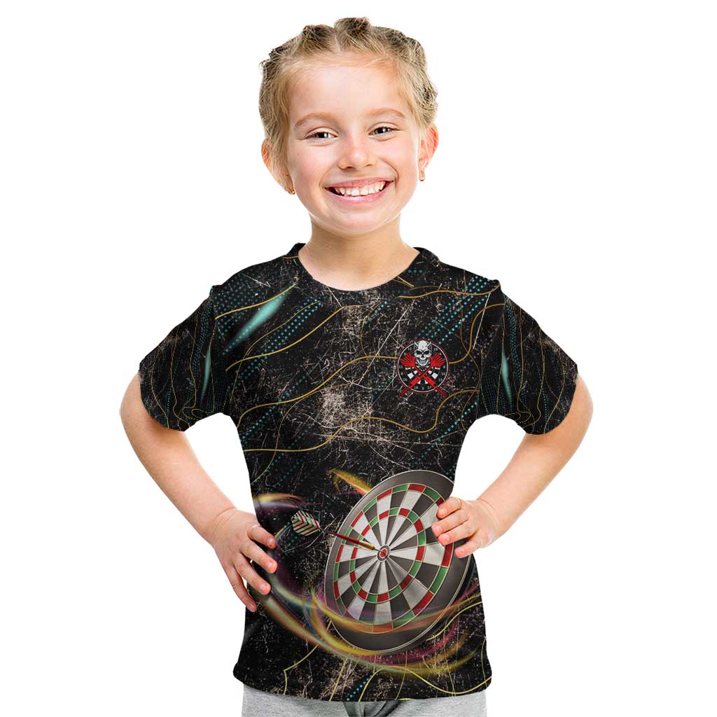 Personalized Skull and Darts Graphic Kid T Shirt with Neon Design - Wonder Print Shop
