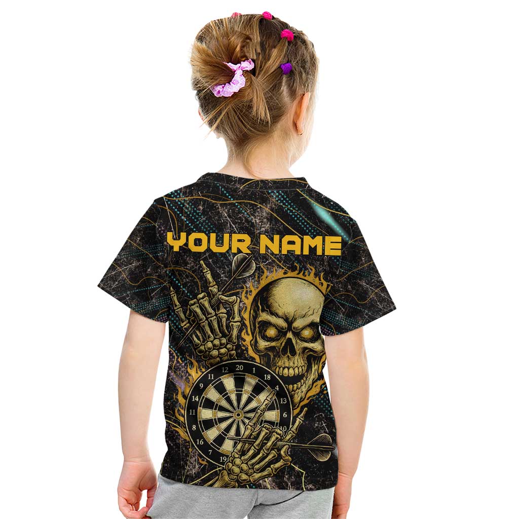 Personalized Skull and Darts Graphic Kid T Shirt with Neon Design - Wonder Print Shop