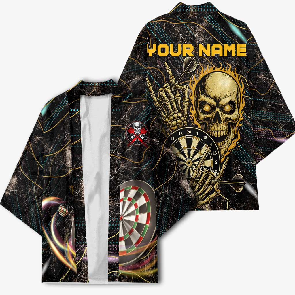 Personalized Skull and Darts Graphic Kimono with Neon Design - Wonder Print Shop