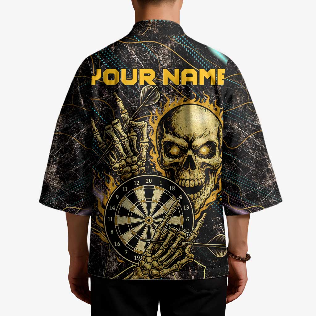 Personalized Skull and Darts Graphic Kimono with Neon Design - Wonder Print Shop