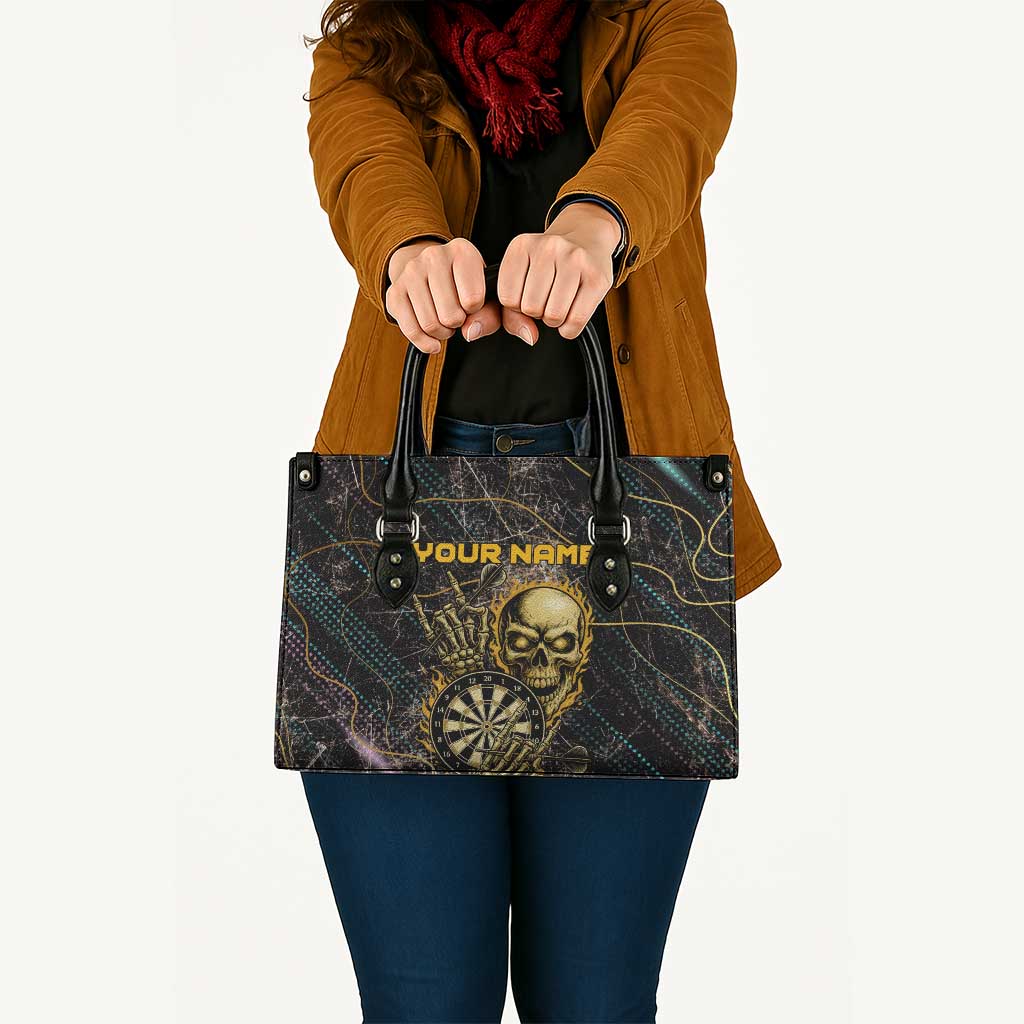 Personalized Skull and Darts Graphic Leather Bag with Neon Design - Wonder Print Shop