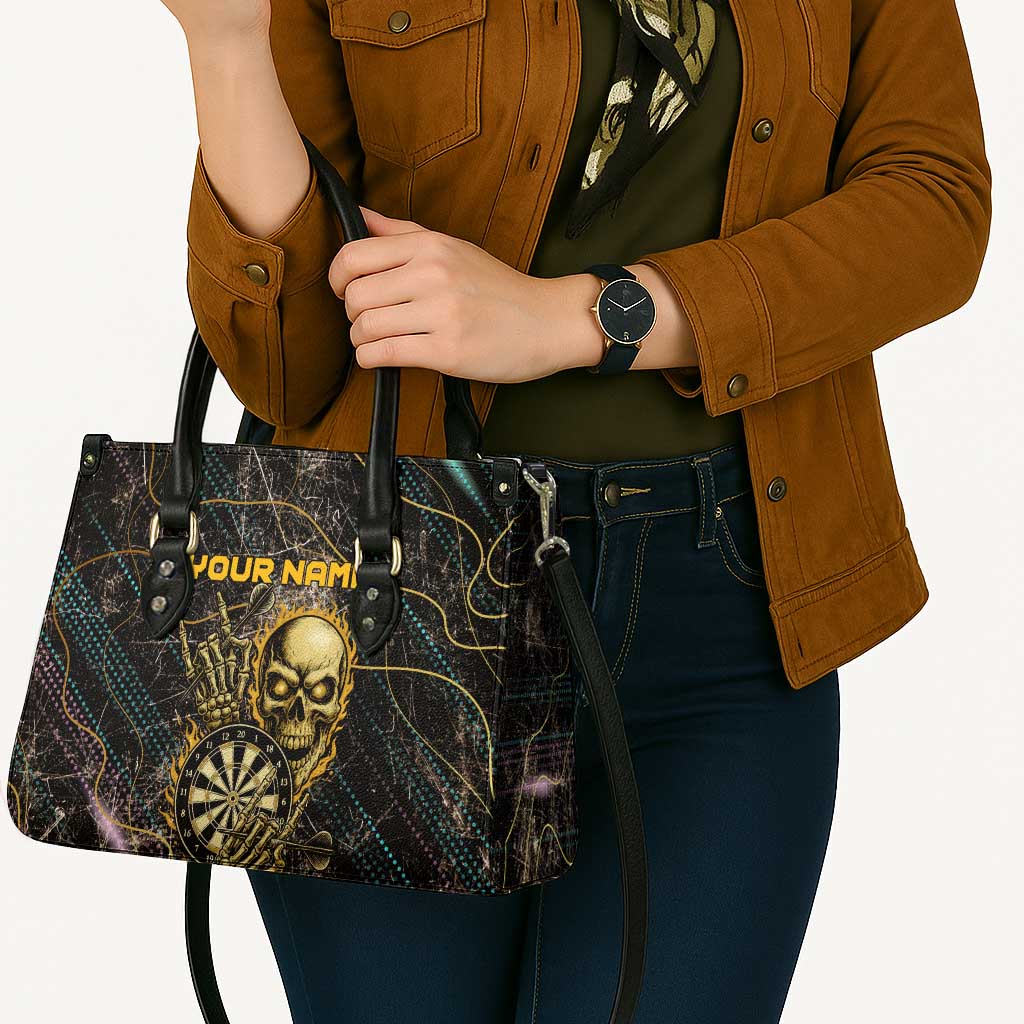 Personalized Skull and Darts Graphic Leather Bag with Neon Design - Wonder Print Shop