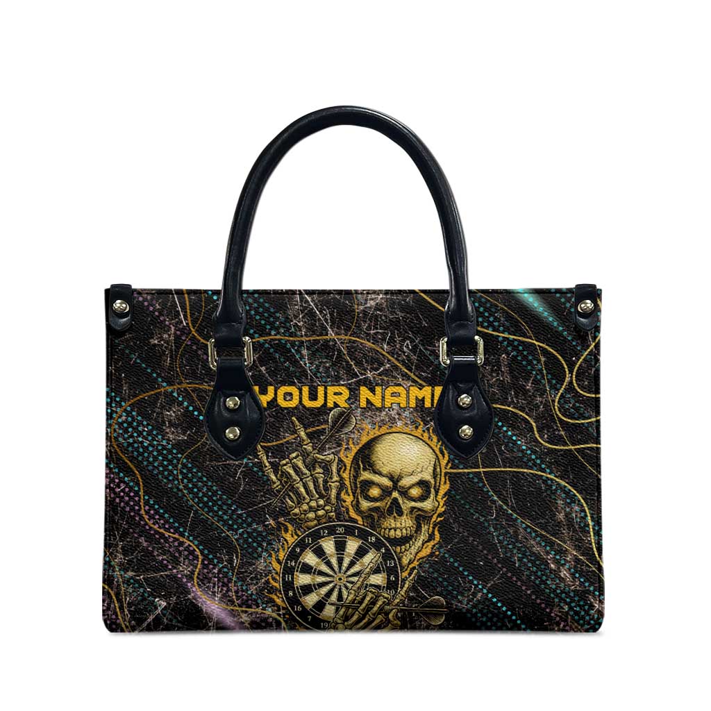 Personalized Skull and Darts Graphic Leather Bag with Neon Design - Wonder Print Shop