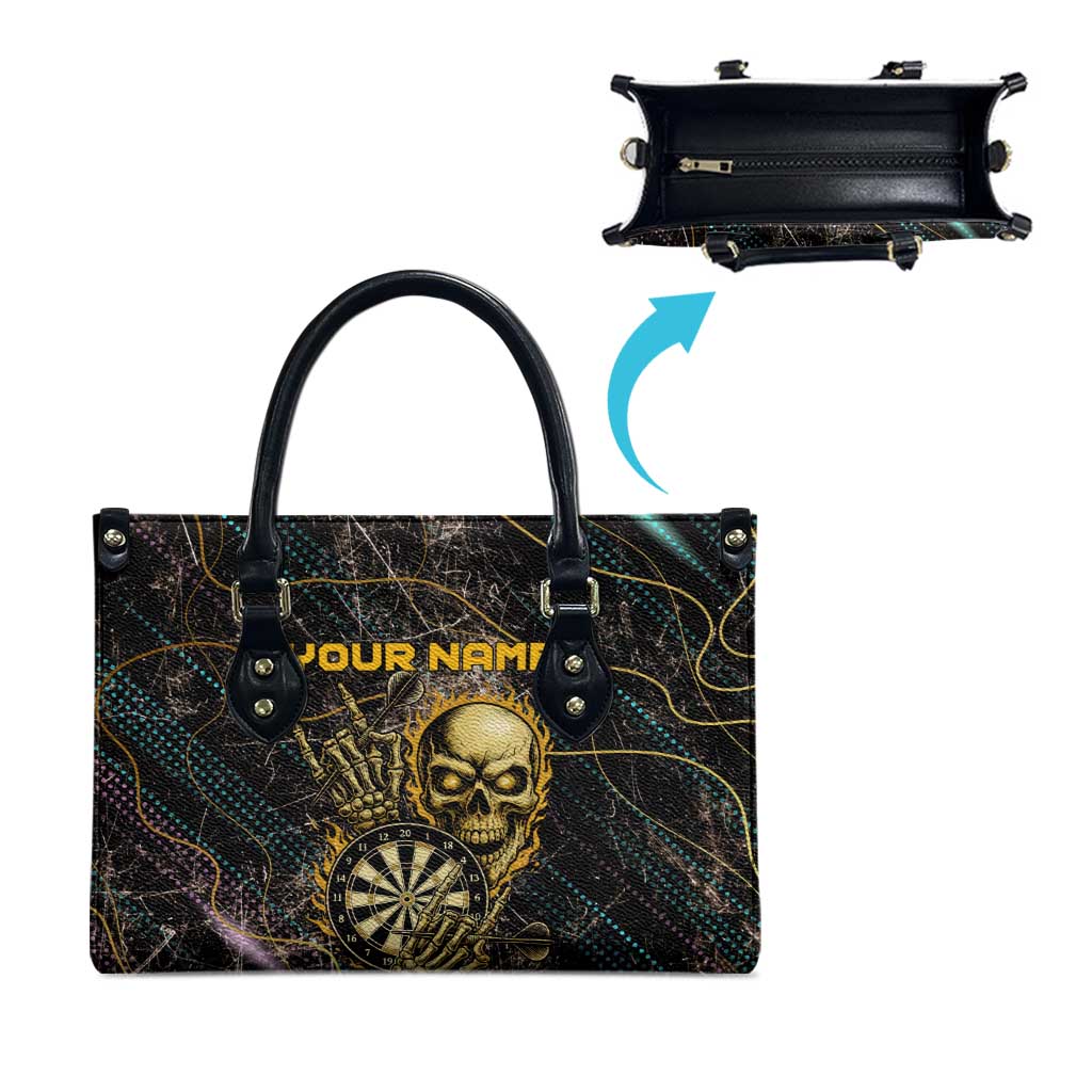 Personalized Skull and Darts Graphic Leather Bag with Neon Design - Wonder Print Shop