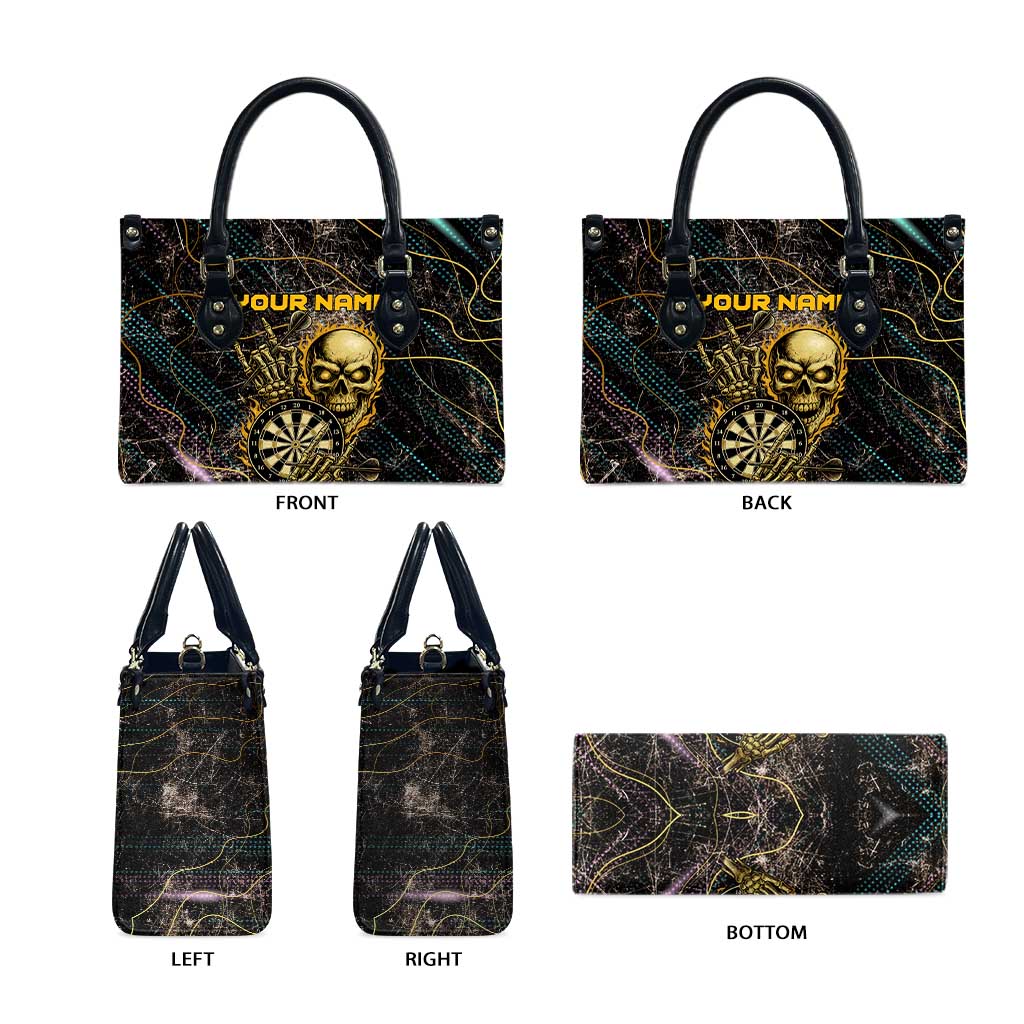 Personalized Skull and Darts Graphic Leather Bag with Neon Design - Wonder Print Shop