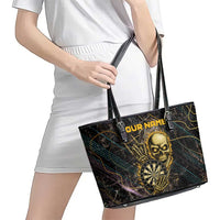 Personalized Skull and Darts Graphic Leather Tote Bag with Neon Design - Wonder Print Shop