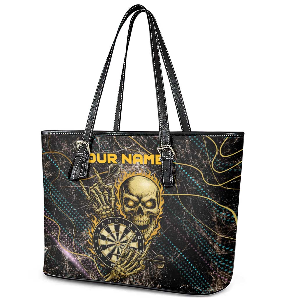 Personalized Skull and Darts Graphic Leather Tote Bag with Neon Design - Wonder Print Shop