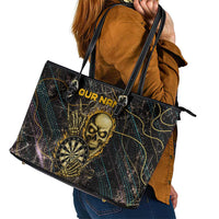 Personalized Skull and Darts Graphic Leather Tote Bag with Neon Design - Wonder Print Shop