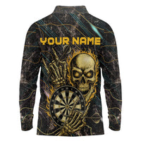 Personalized Skull and Darts Graphic Long Sleeve Polo Shirt with Neon Design - Wonder Print Shop