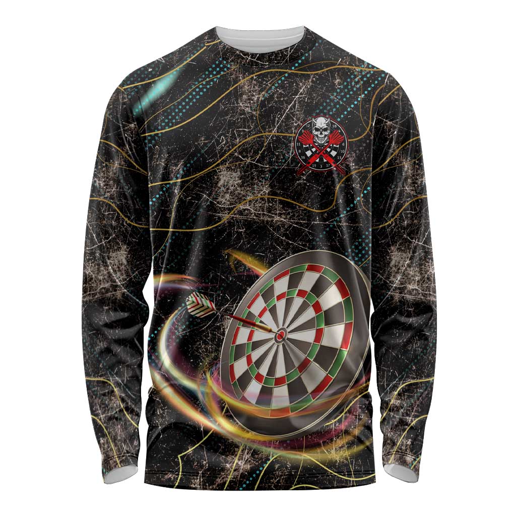 Personalized Skull and Darts Graphic Long Sleeve Shirt with Neon Design - Wonder Print Shop