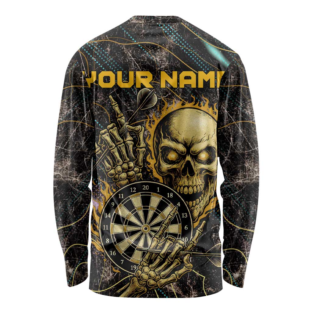 Personalized Skull and Darts Graphic Long Sleeve Shirt with Neon Design - Wonder Print Shop