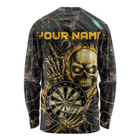 Personalized Skull and Darts Graphic Long Sleeve Shirt with Neon Design - Wonder Print Shop