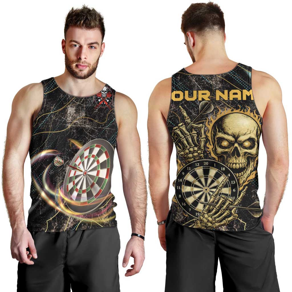 Personalized Skull and Darts Graphic Men Tank Top with Neon Design - Wonder Print Shop