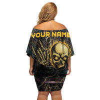 Personalized Skull and Darts Graphic Off Shoulder Short Dress with Neon Design - Wonder Print Shop