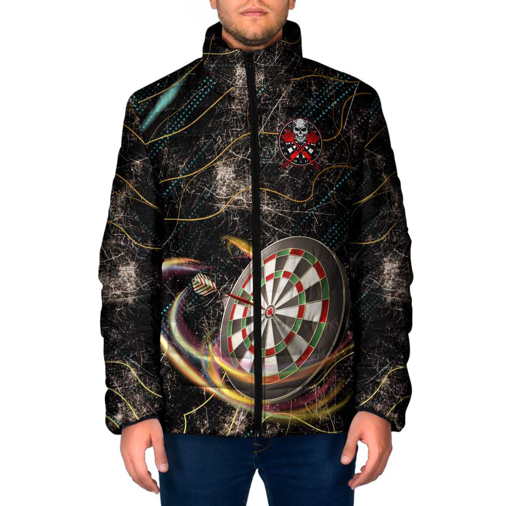 Personalized Skull and Darts Graphic Padded Jacket with Neon Design - Wonder Print Shop
