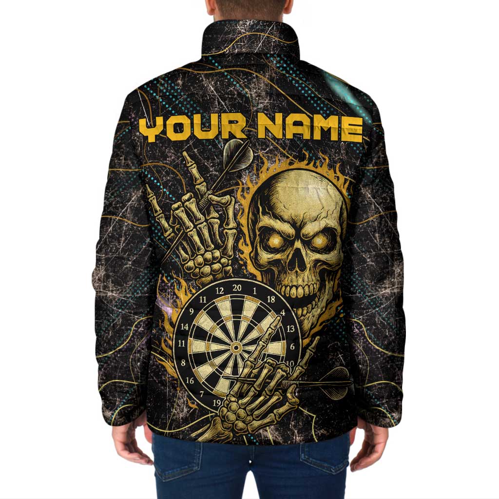 Personalized Skull and Darts Graphic Padded Jacket with Neon Design - Wonder Print Shop