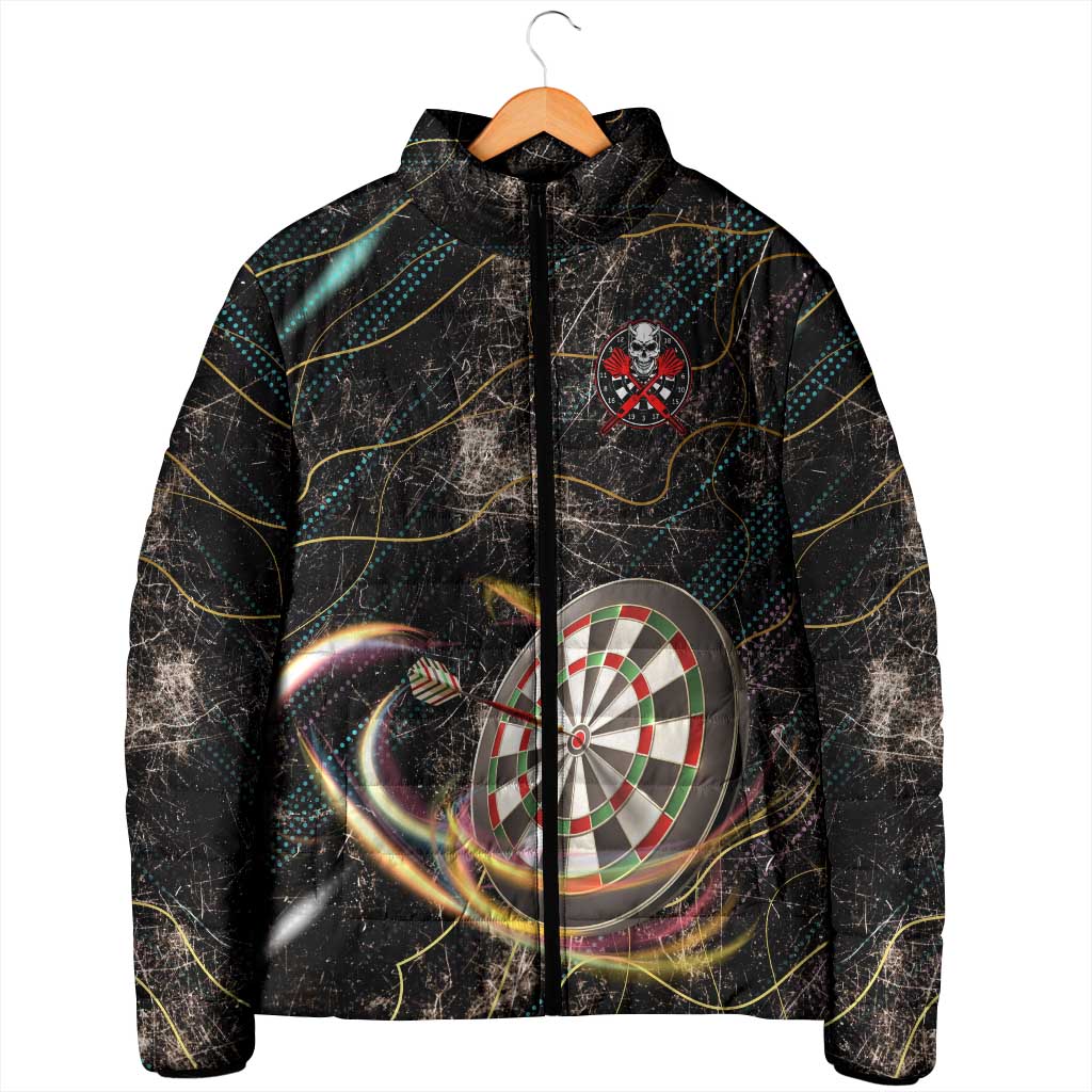 Personalized Skull and Darts Graphic Padded Jacket with Neon Design - Wonder Print Shop