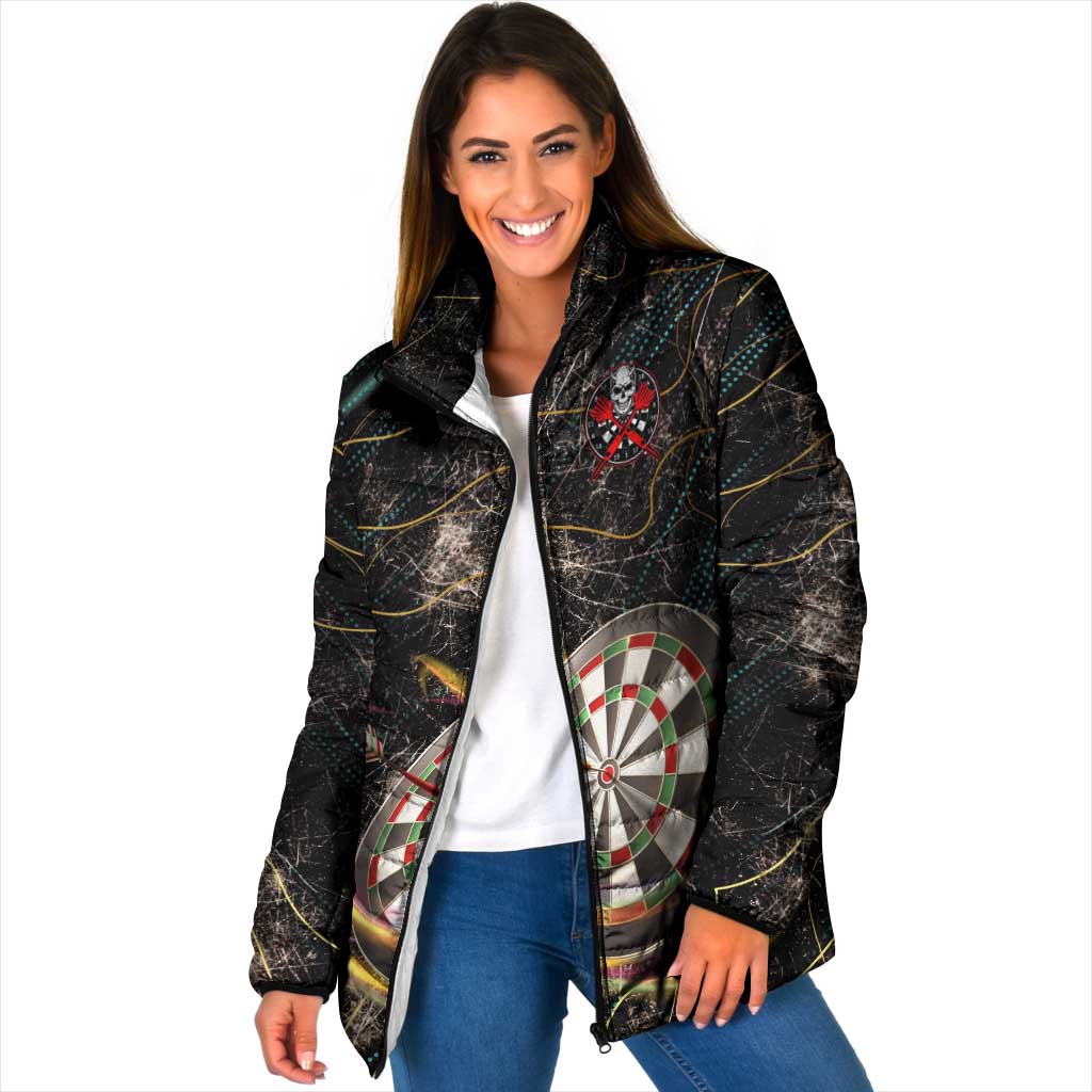 Personalized Skull and Darts Graphic Padded Jacket with Neon Design - Wonder Print Shop