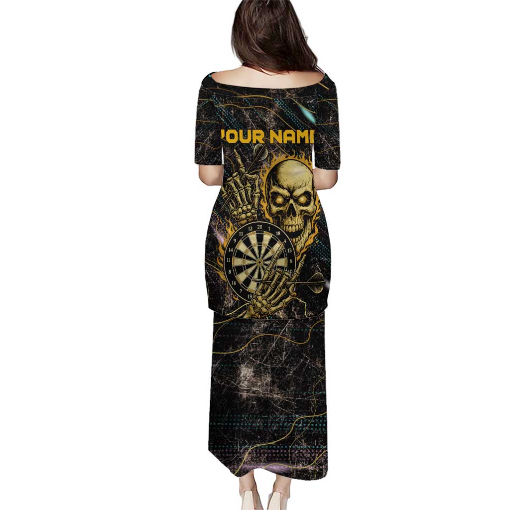 Personalized Skull and Darts Graphic Puletasi with Neon Design - Wonder Print Shop