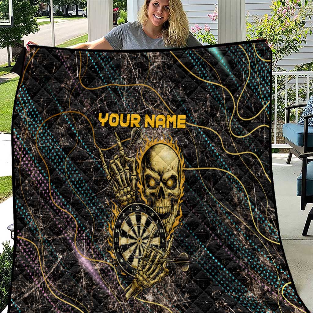 Personalized Skull and Darts Graphic Quilt with Neon Design - Wonder Print Shop
