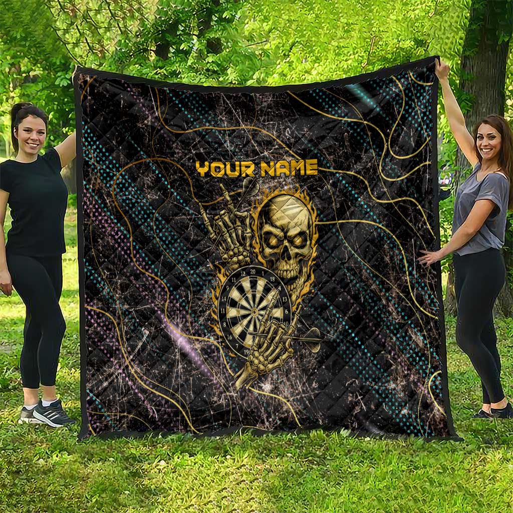 Personalized Skull and Darts Graphic Quilt with Neon Design - Wonder Print Shop