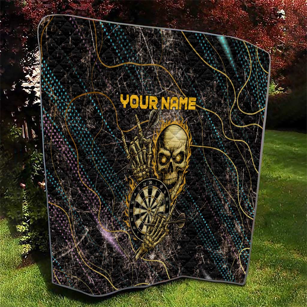 Personalized Skull and Darts Graphic Quilt with Neon Design - Wonder Print Shop