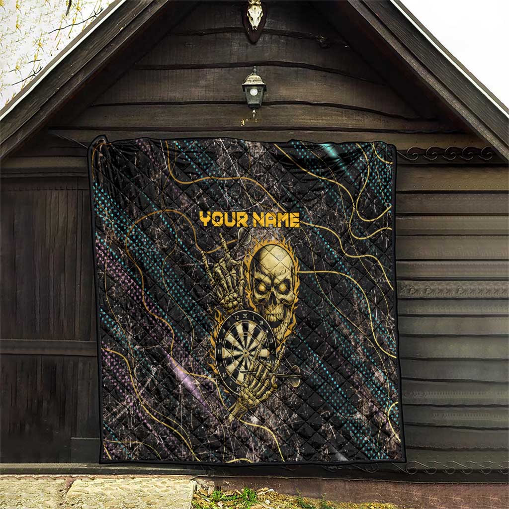 Personalized Skull and Darts Graphic Quilt with Neon Design - Wonder Print Shop