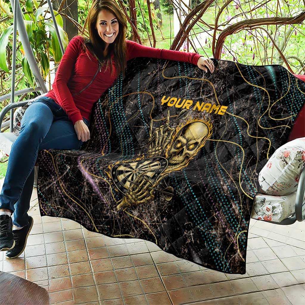 Personalized Skull and Darts Graphic Quilt with Neon Design - Wonder Print Shop