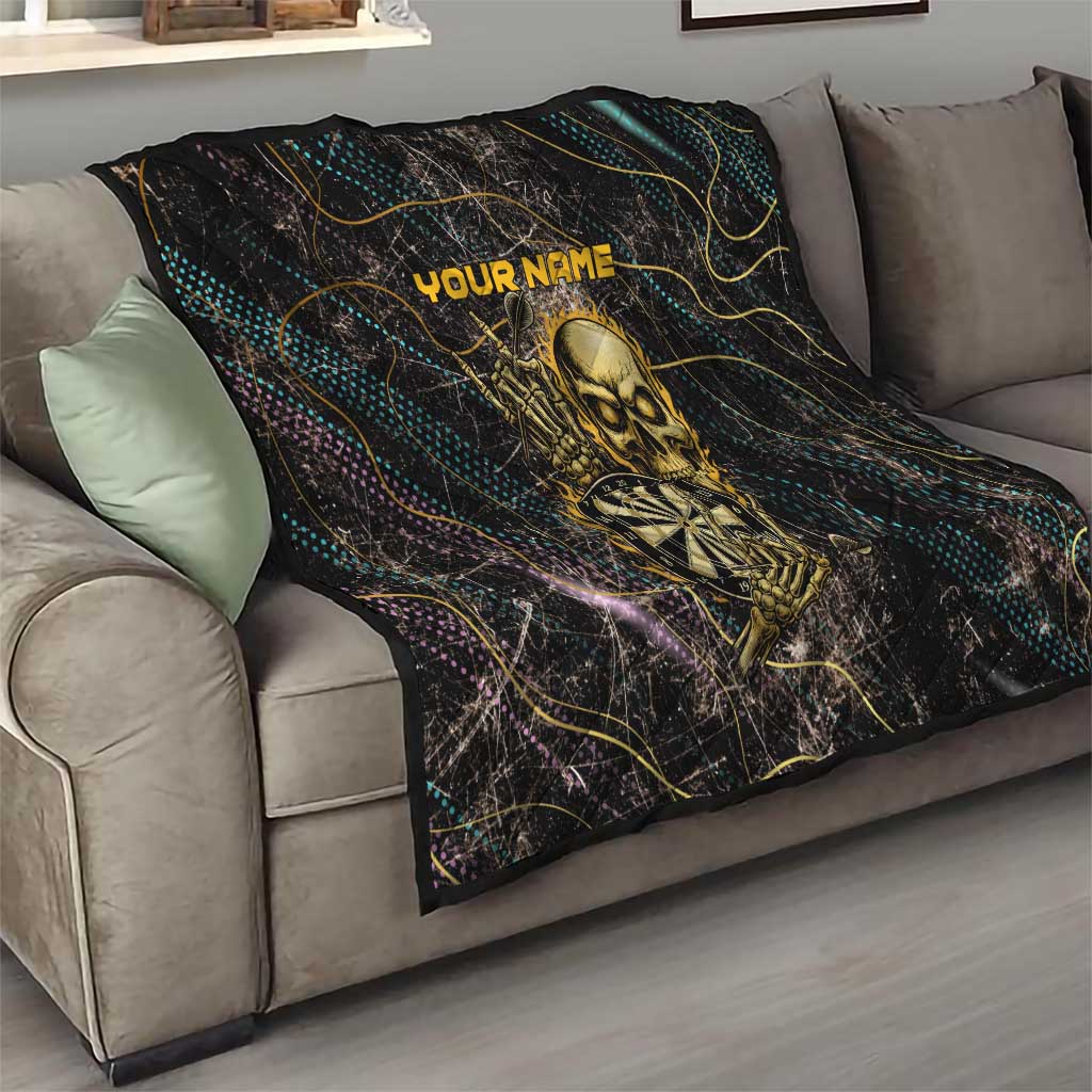 Personalized Skull and Darts Graphic Quilt with Neon Design - Wonder Print Shop
