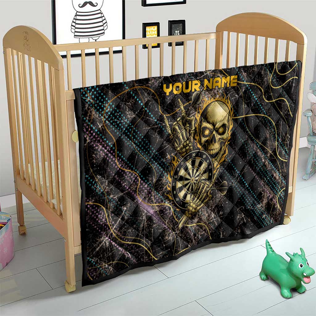 Personalized Skull and Darts Graphic Quilt with Neon Design - Wonder Print Shop