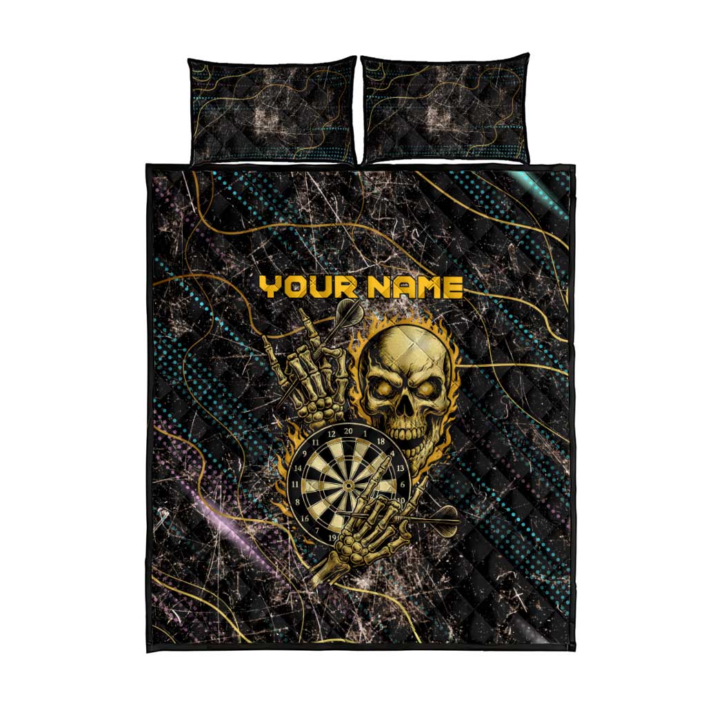 Personalized Skull and Darts Graphic Quilt Bed Set with Neon Design - Wonder Print Shop