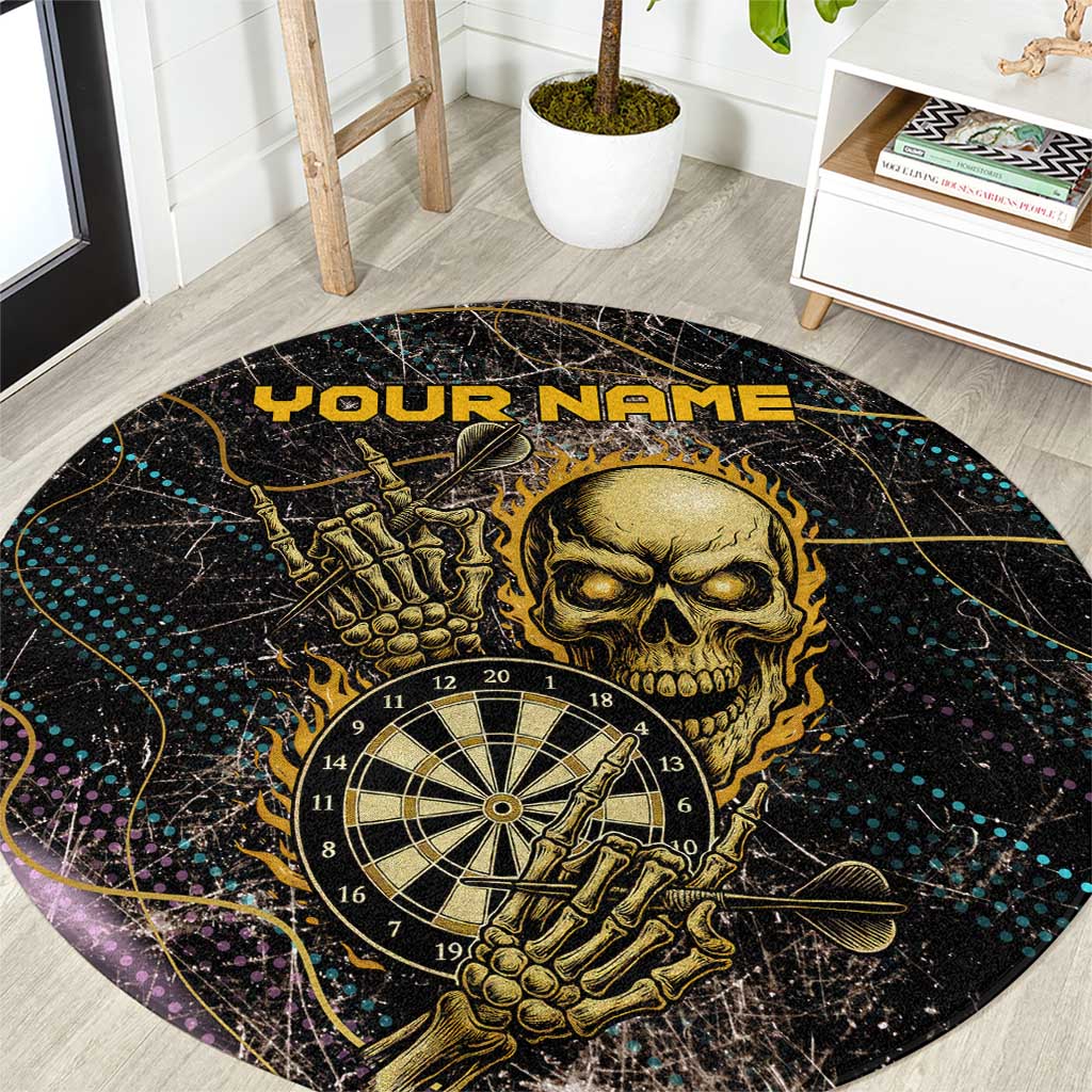 Personalized Skull and Darts Graphic Round Carpet with Neon Design - Wonder Print Shop