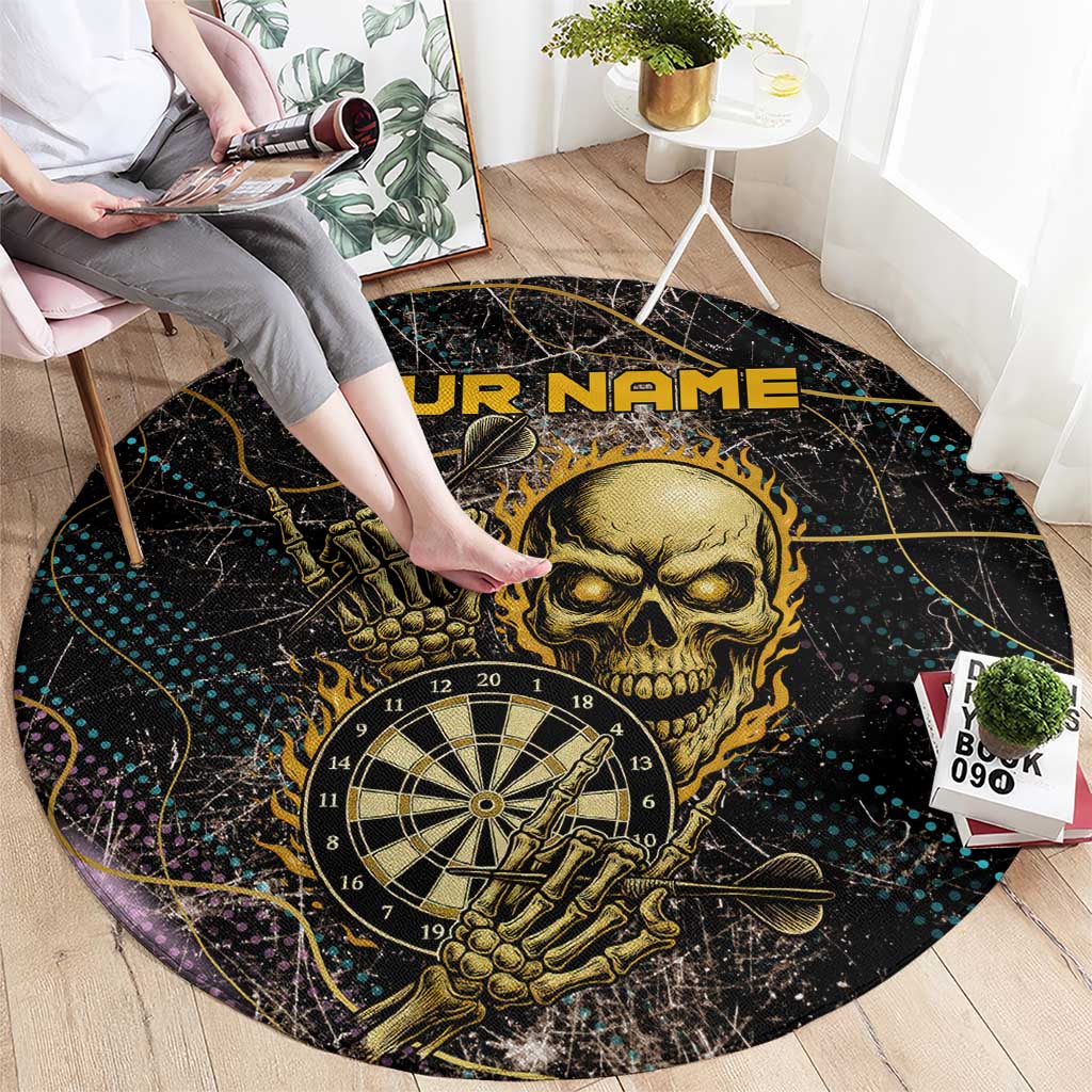Personalized Skull and Darts Graphic Round Carpet with Neon Design - Wonder Print Shop
