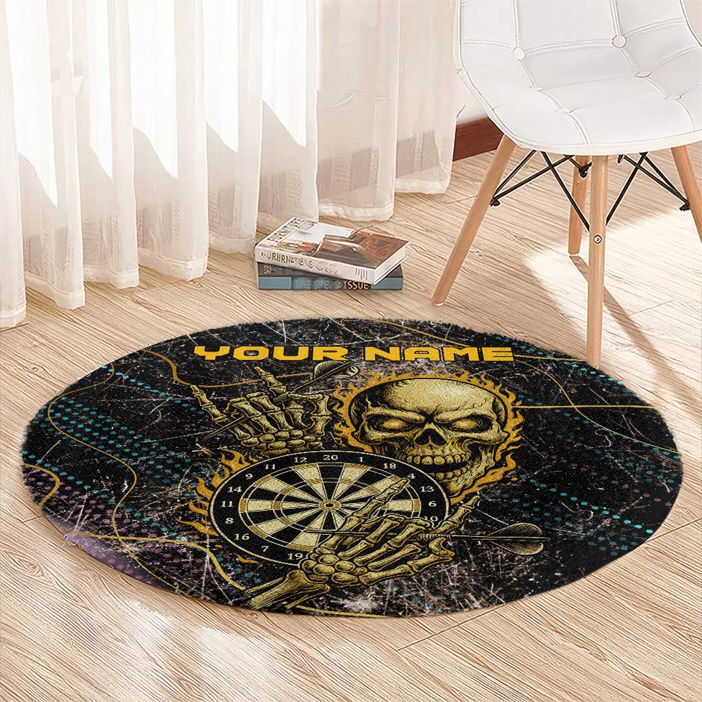 Personalized Skull and Darts Graphic Round Carpet with Neon Design - Wonder Print Shop