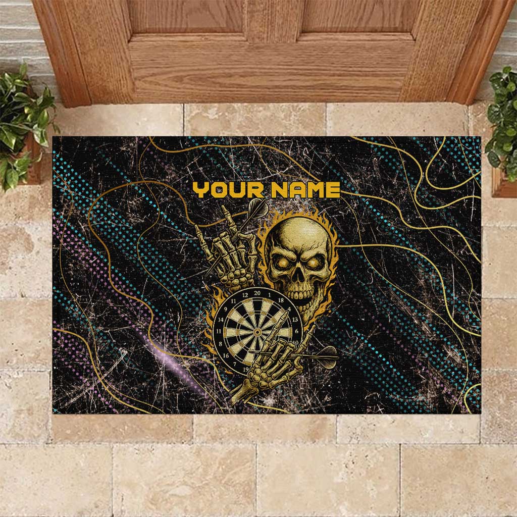 Personalized Skull and Darts Graphic Rubber Doormat with Neon Design - Wonder Print Shop