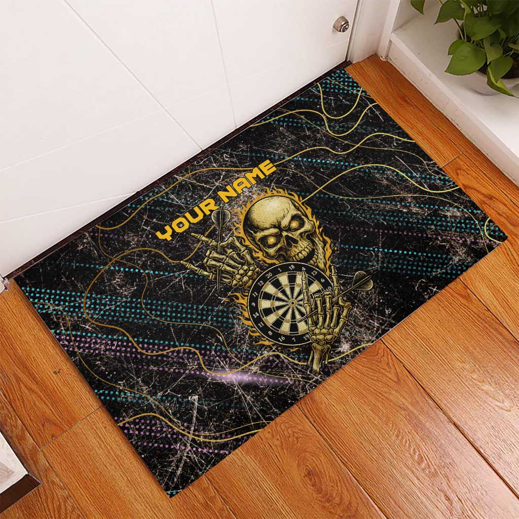 Personalized Skull and Darts Graphic Rubber Doormat with Neon Design - Wonder Print Shop