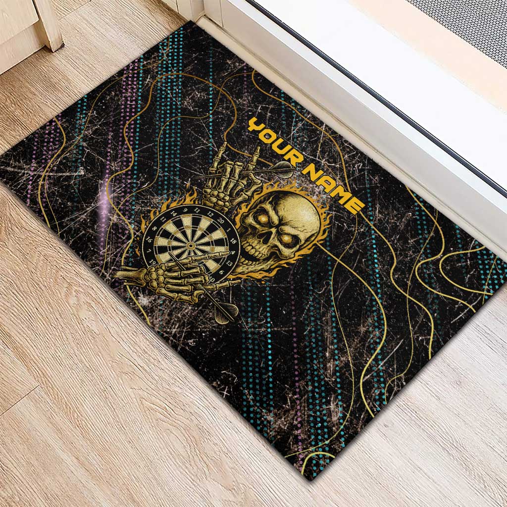 Personalized Skull and Darts Graphic Rubber Doormat with Neon Design - Wonder Print Shop