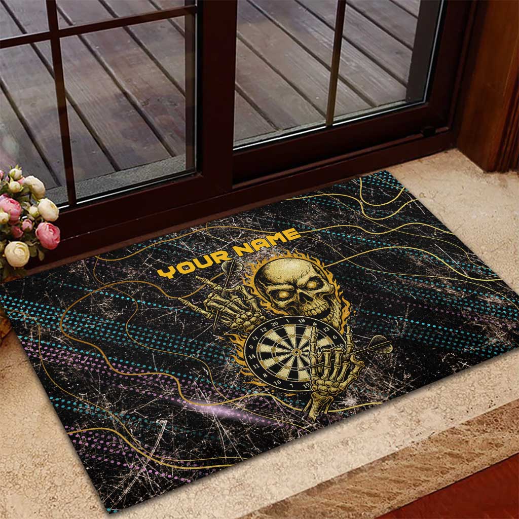 Personalized Skull and Darts Graphic Rubber Doormat with Neon Design - Wonder Print Shop