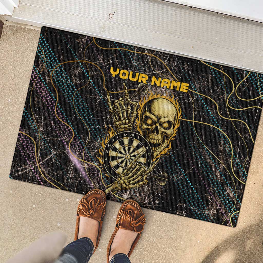 Personalized Skull and Darts Graphic Rubber Doormat with Neon Design - Wonder Print Shop