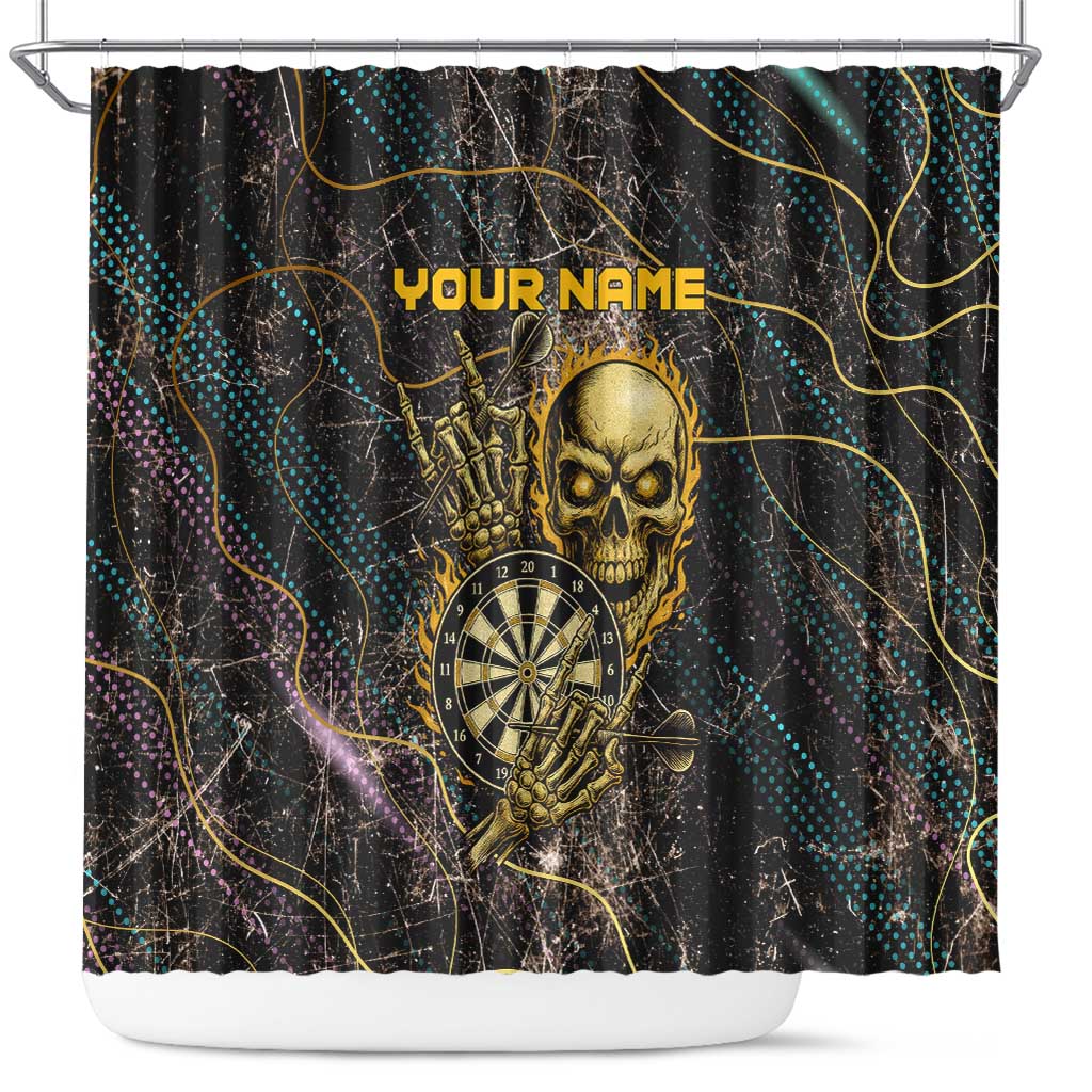 Personalized Skull and Darts Graphic Shower Curtain with Neon Design - Wonder Print Shop