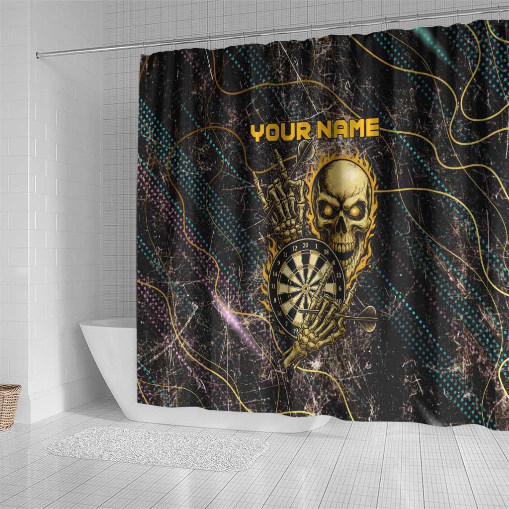 Personalized Skull and Darts Graphic Shower Curtain with Neon Design - Wonder Print Shop