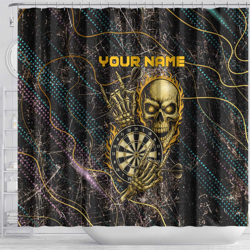 Personalized Skull and Darts Graphic Shower Curtain with Neon Design - Wonder Print Shop